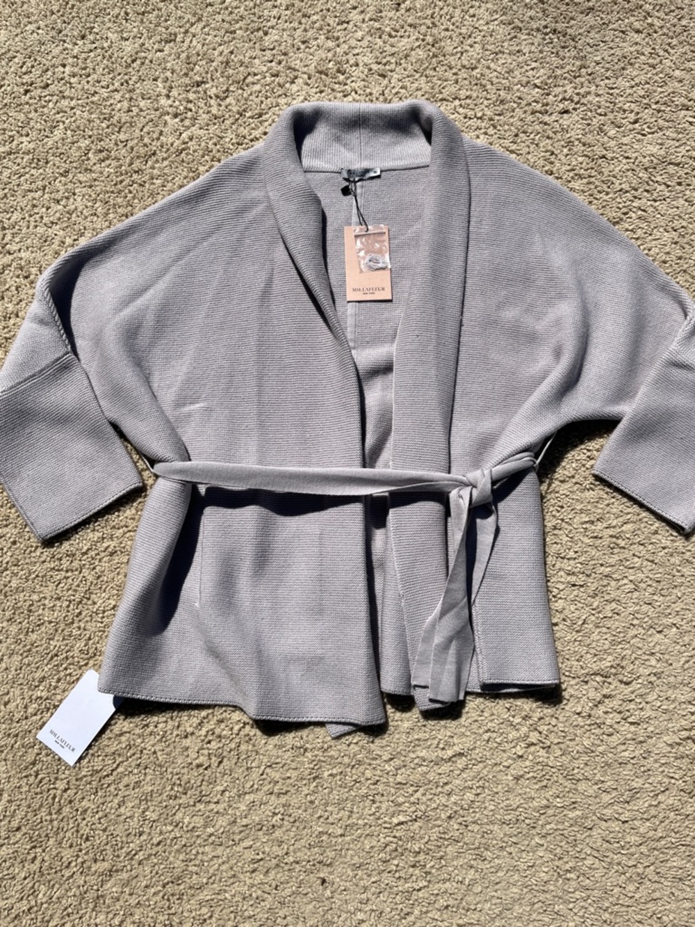M.M Lafleur 100% Merino Wool Belted Grey Morandi Cardigan NFAC-19-020 MO3HRG M/L
